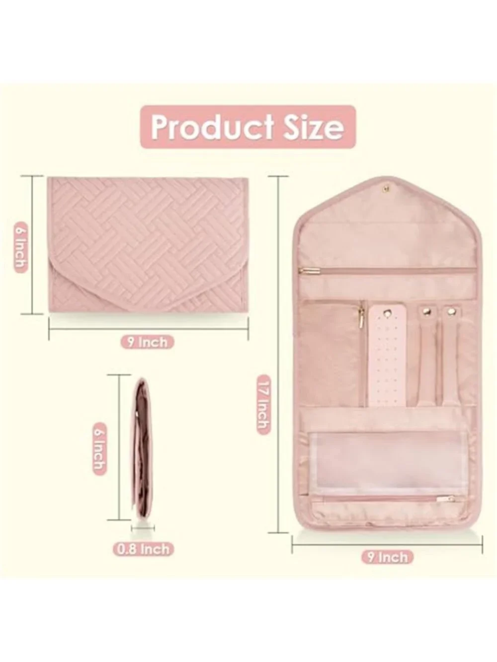 Travel Jewelry Roll Organizer Case Necklace Ring Earring Storage Velvet Pouch